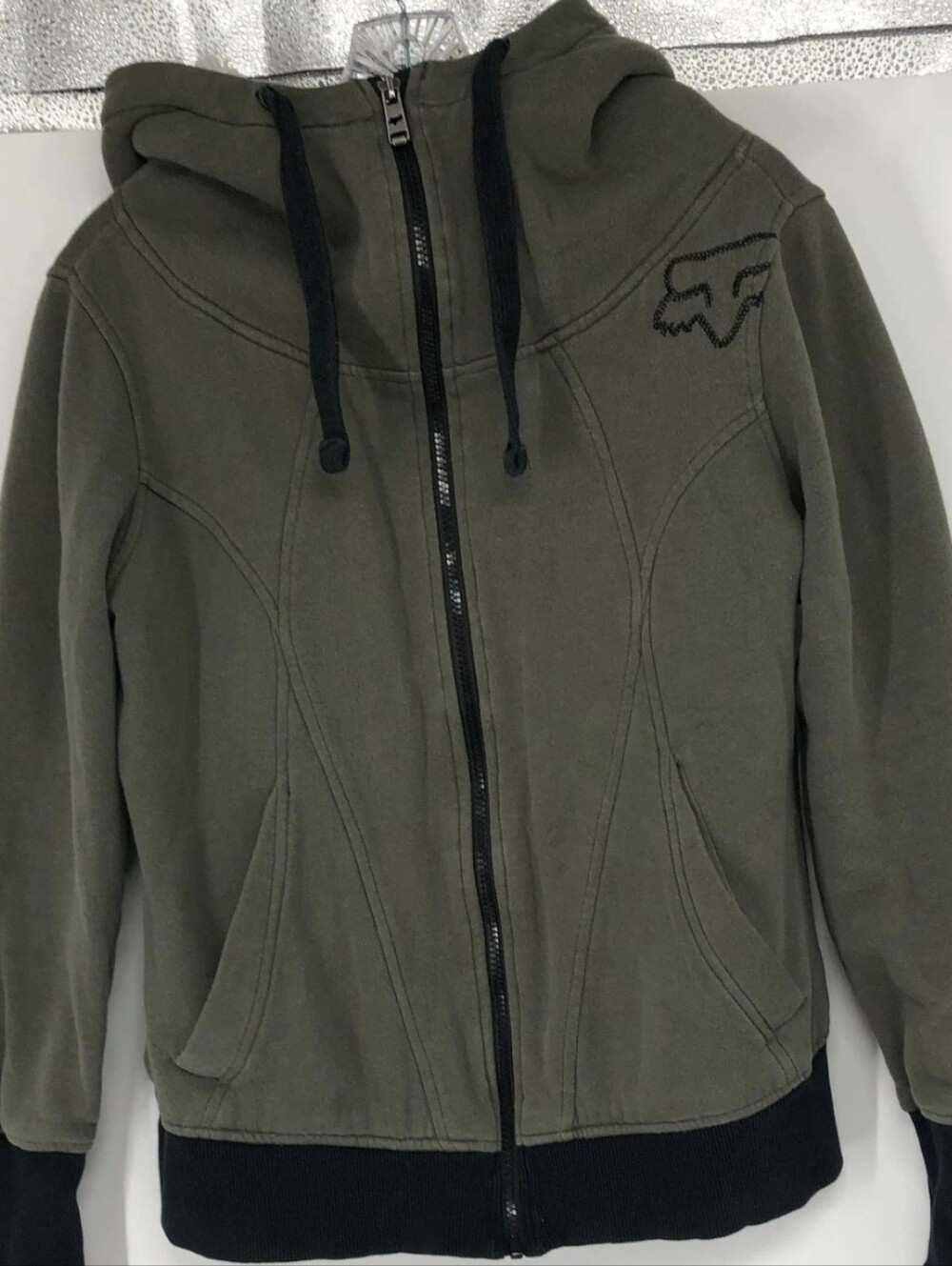 Fox Mens Green Long Sleeve Regular Fit Pockets Full-Zip Hoodie Size Medium